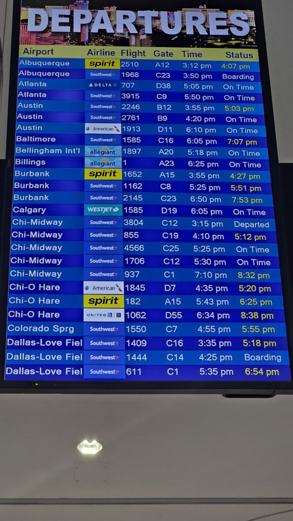 a screen with a time and flight schedule