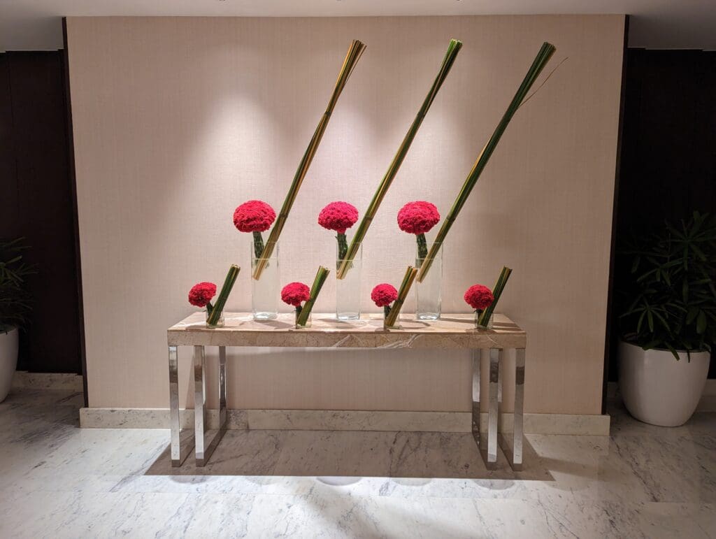 Flower display at the lobby of the St Regis Goa