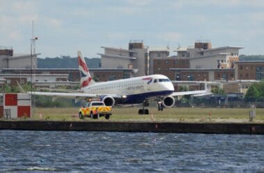 a plane on the runway