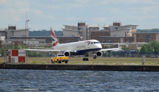 a plane on the runway