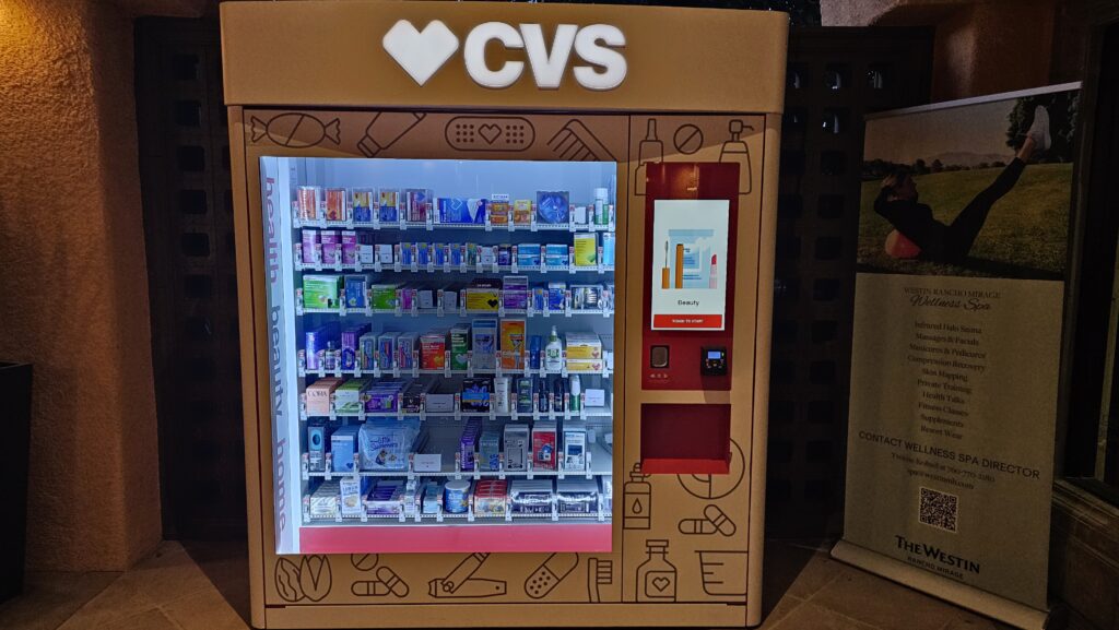 a vending machine with a display of medicine