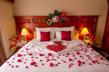 a bed with flowers on it