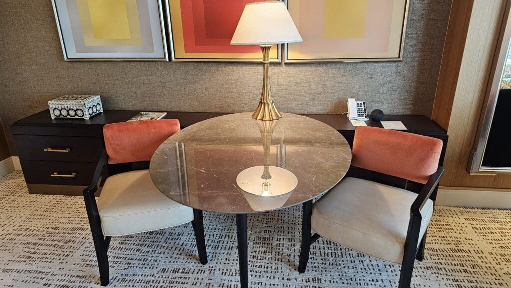 a table with a lamp on it