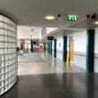 a hallway with glass blocks