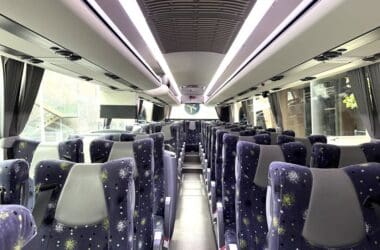 a bus with rows of seats