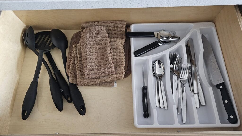 a drawer full of silverware