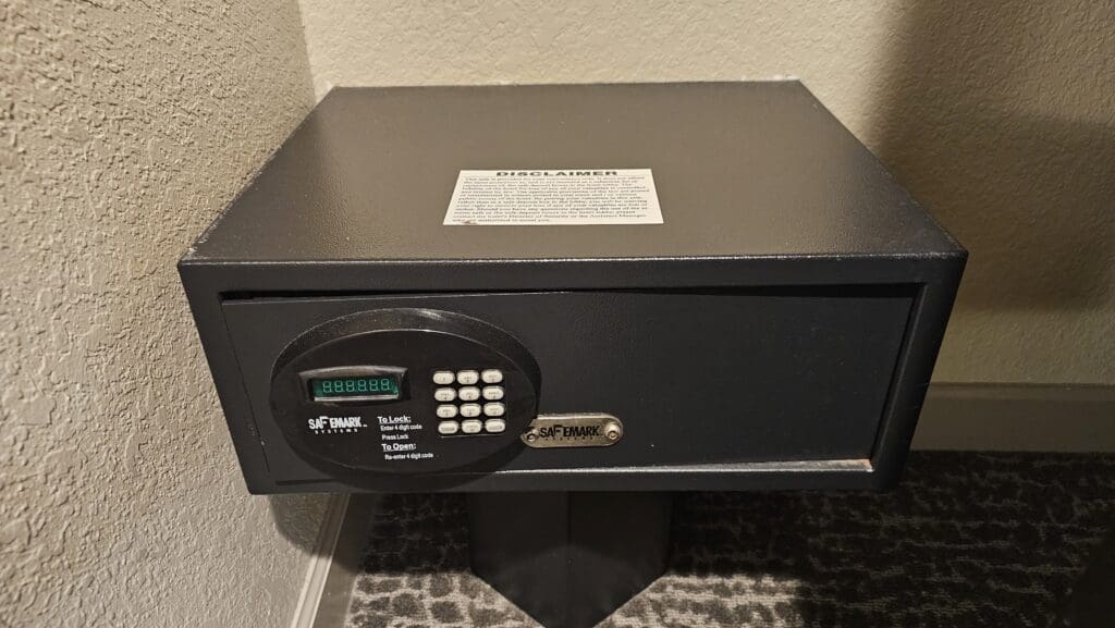 a black safe with a digital display