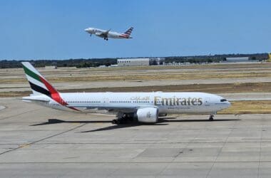 a plane on the runway