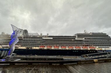 a large cruise ship on a dock