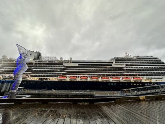 a large cruise ship on a dock