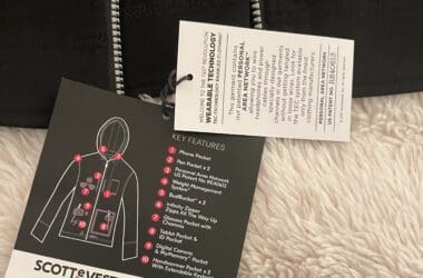 a black jacket with a tag on it