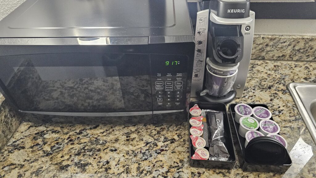 a microwave and coffee maker