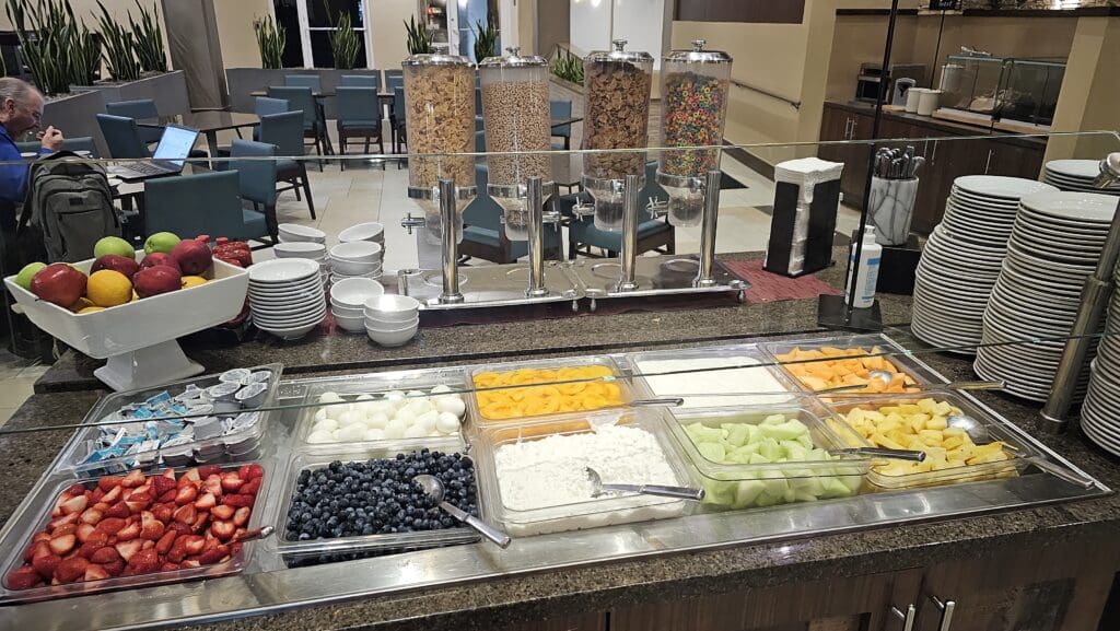 a buffet with different types of food