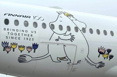 a plane with cartoon characters on the side