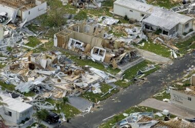 a destroyed house and a road