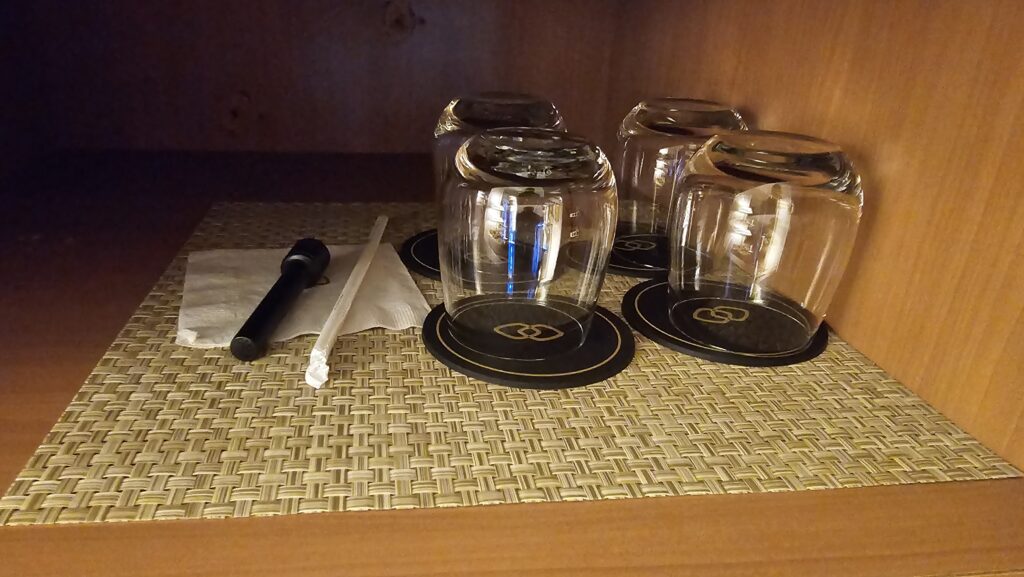 a group of glasses on a table