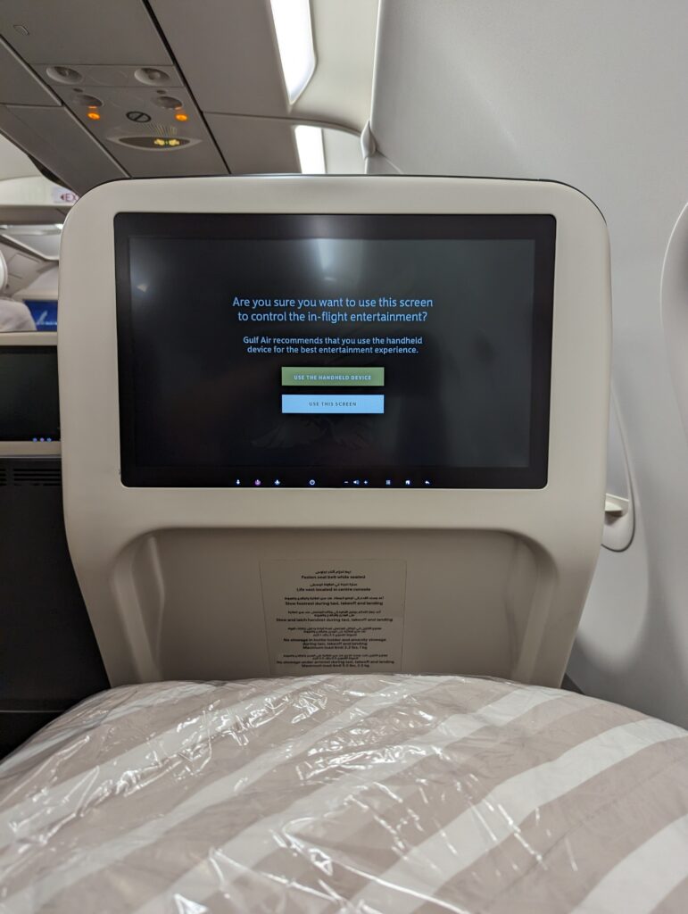 a screen on an airplane