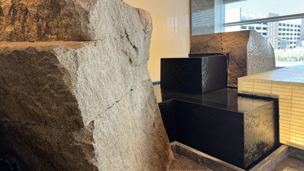 a large rock in a room