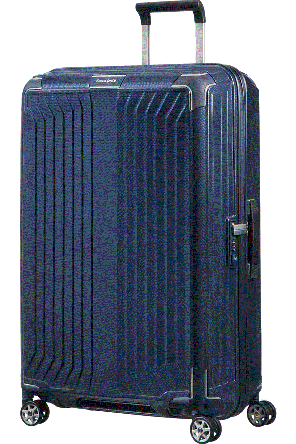 a blue suitcase with a handle