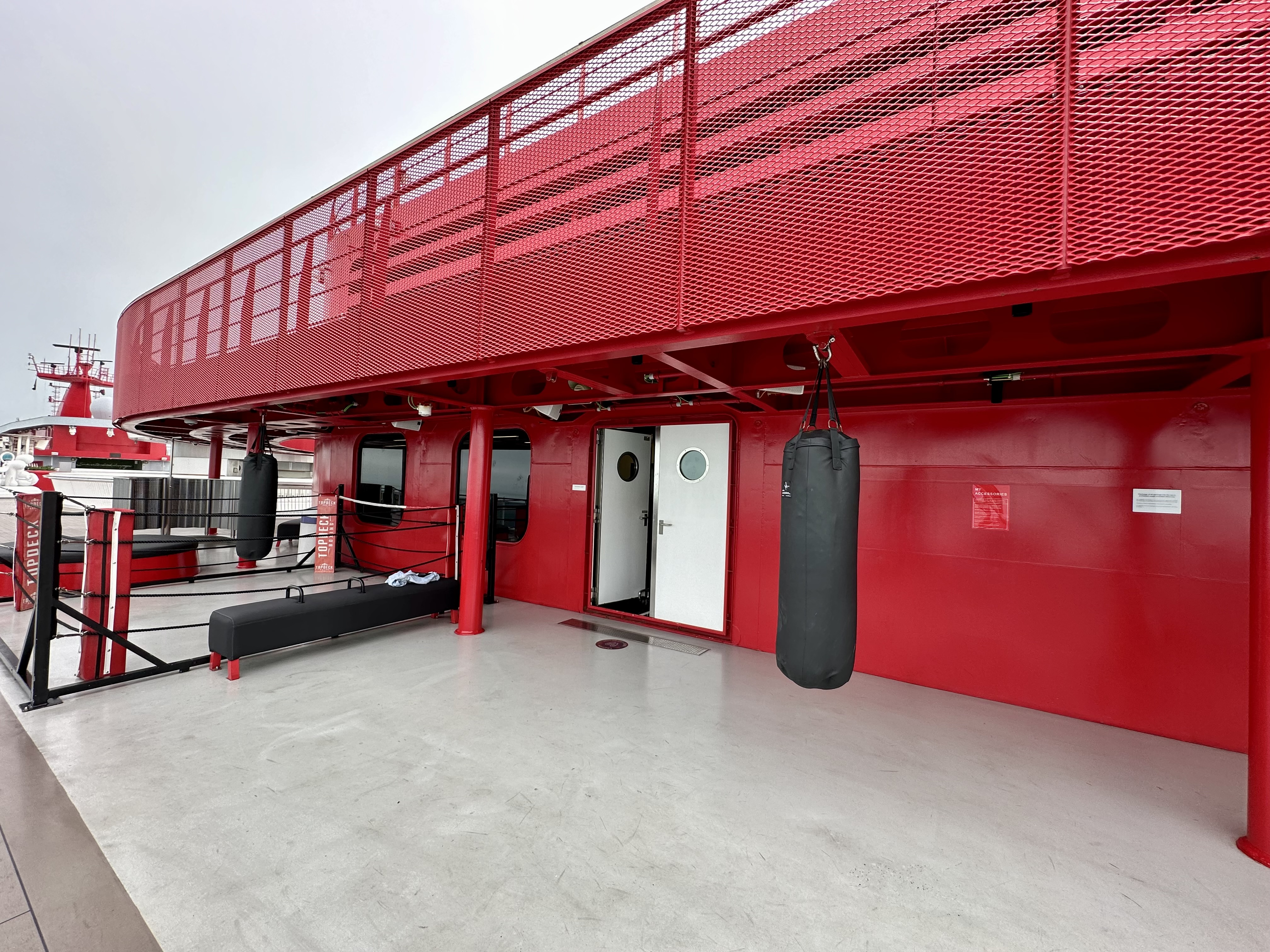 a red building with punching bags