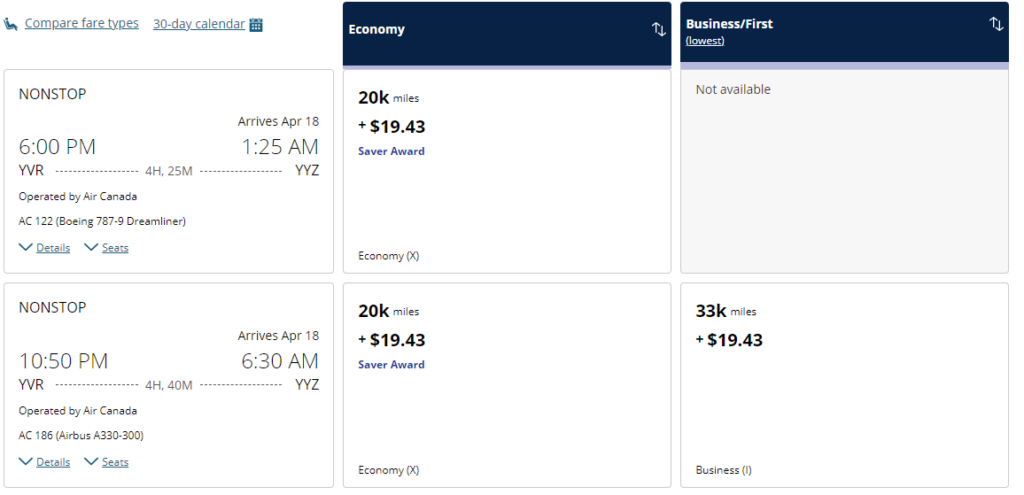 a screenshot of a flight schedule