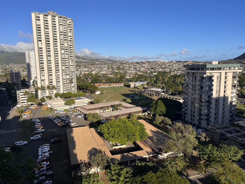 a city with trees and buildings