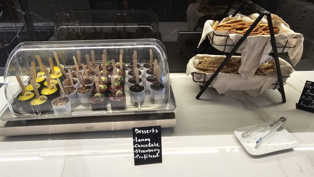 a tray of desserts on a counter