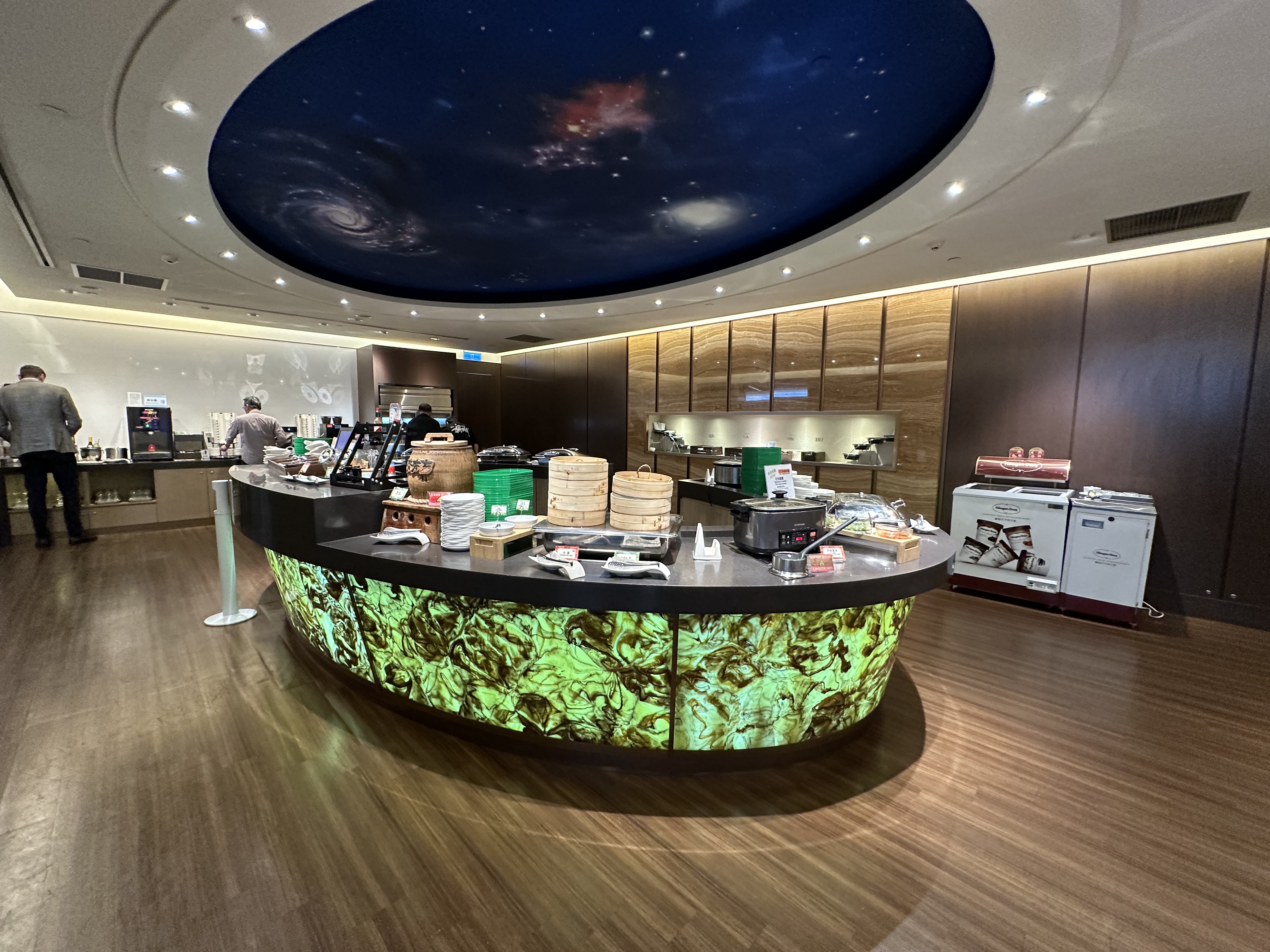 a food counter in the EVA Air Star Lounge