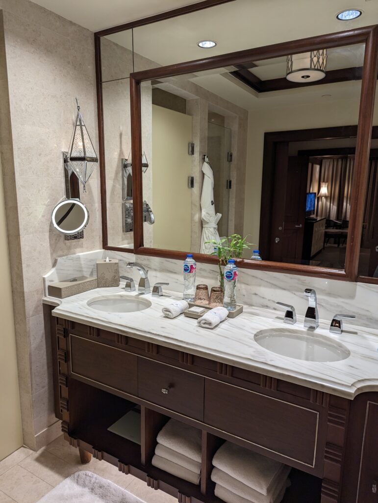 a bathroom with a mirror and sinks