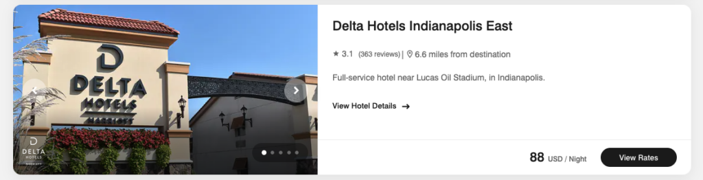 A screenshot of a hotel on a website