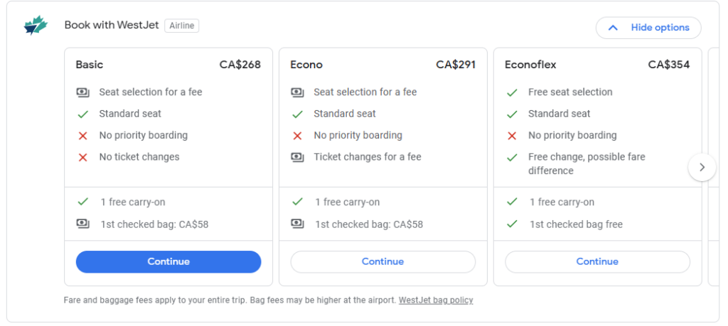 screens screenshot of a flight ticket