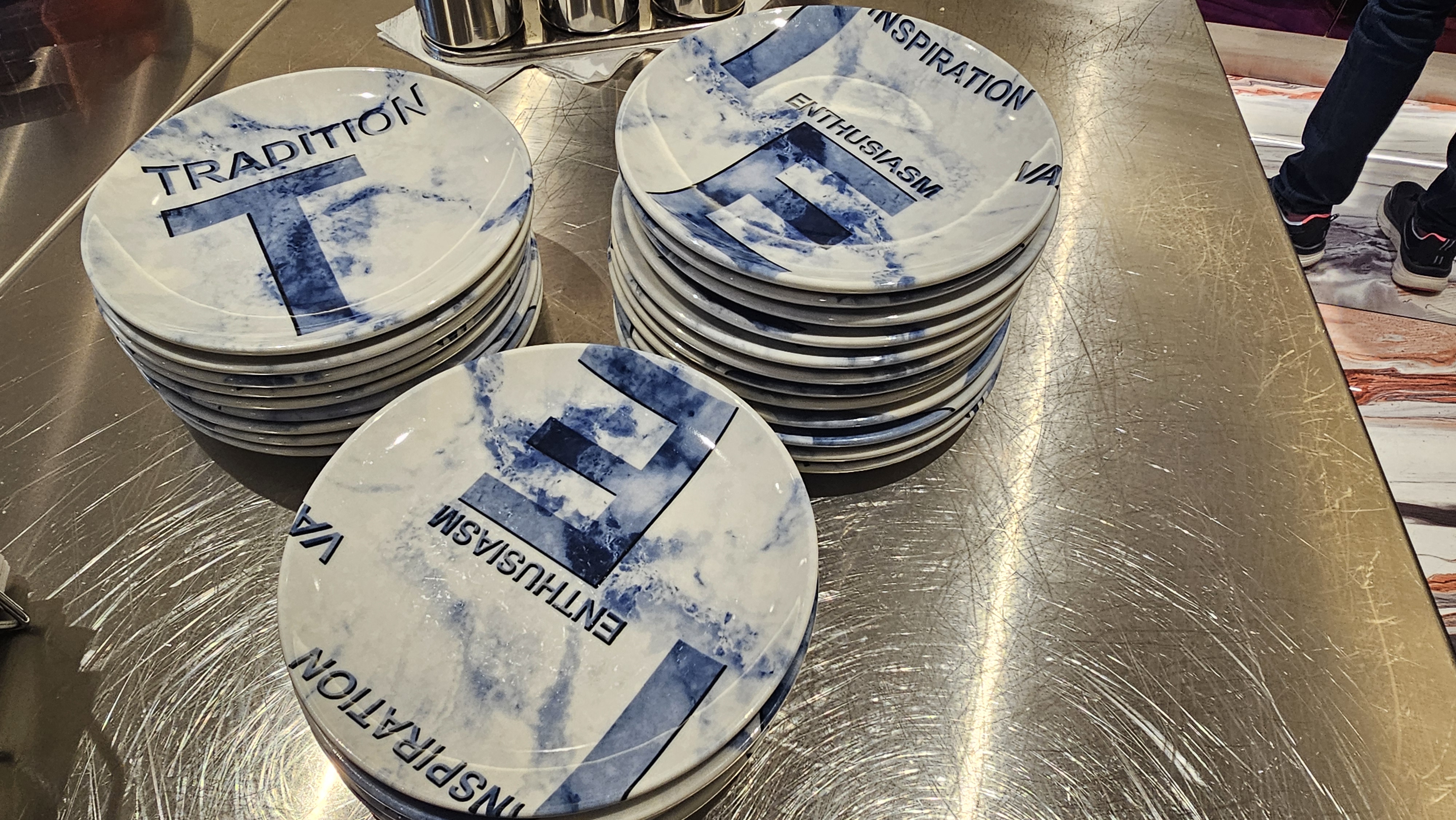 a stack of plates on a table