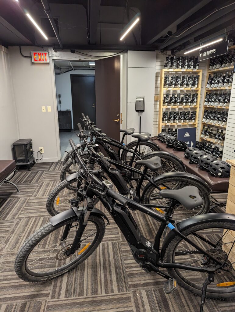 a row of bicycles in a store