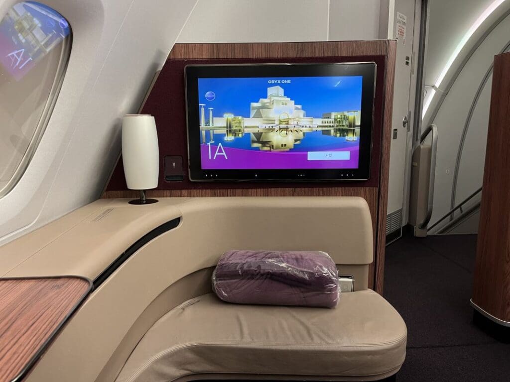 View from seat 1A aboard Qatar Airways first class