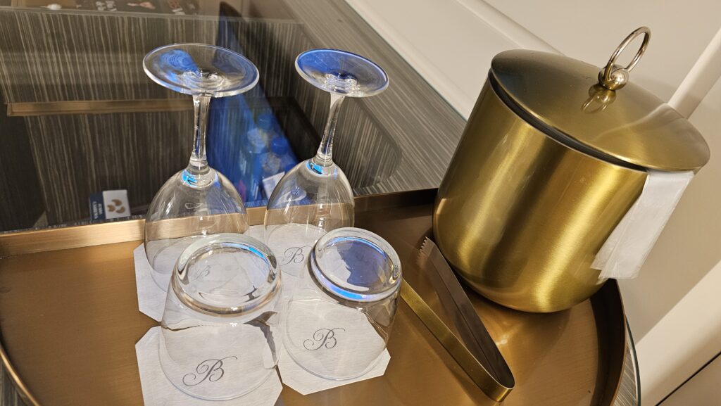 a group of wine glasses on a table