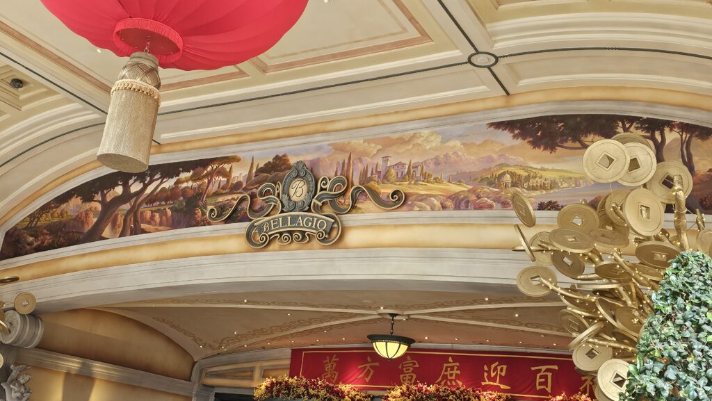 a large mural on the ceiling of a building