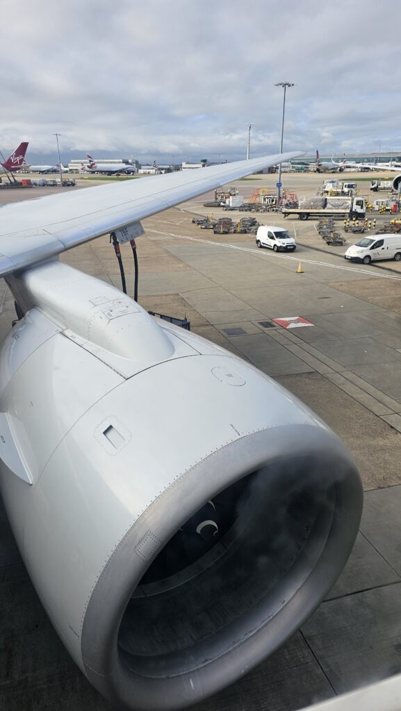 an airplane engine on a runway