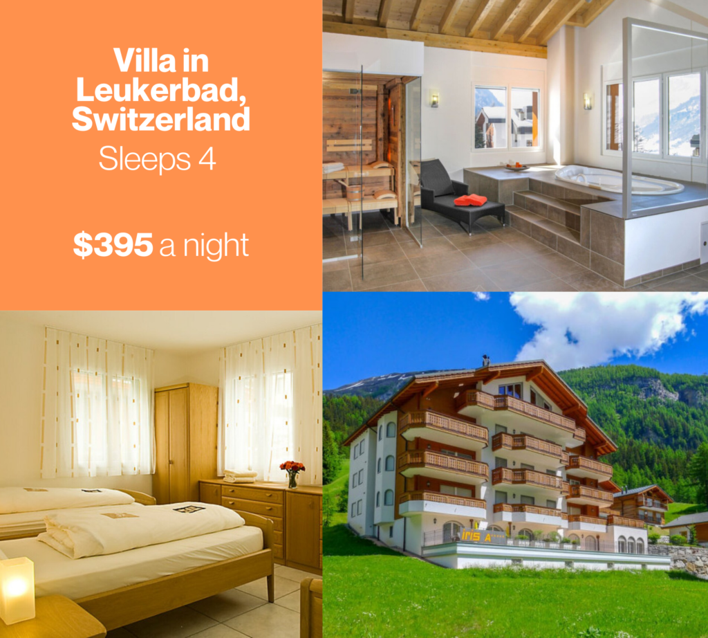 A collage of photos from a listing on Marriott Homes and Villas in the Swiss Alps