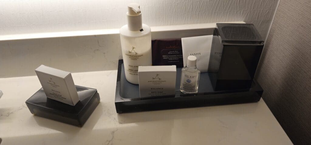 a group of toiletries on a counter