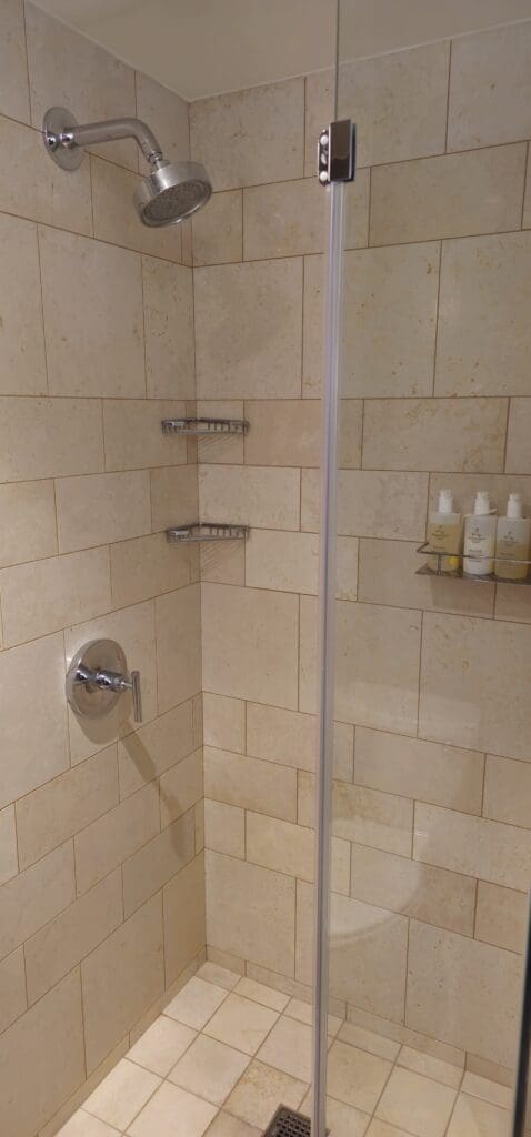 a shower with a glass door