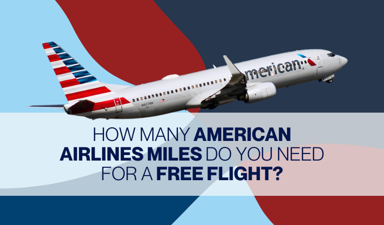 An American Airlines Boeing 737 on a gradient background with text that reads "How Many American Airlines Miles Do You Need for a Free Flight?"