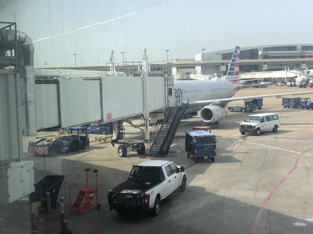 a plane parked at an airport