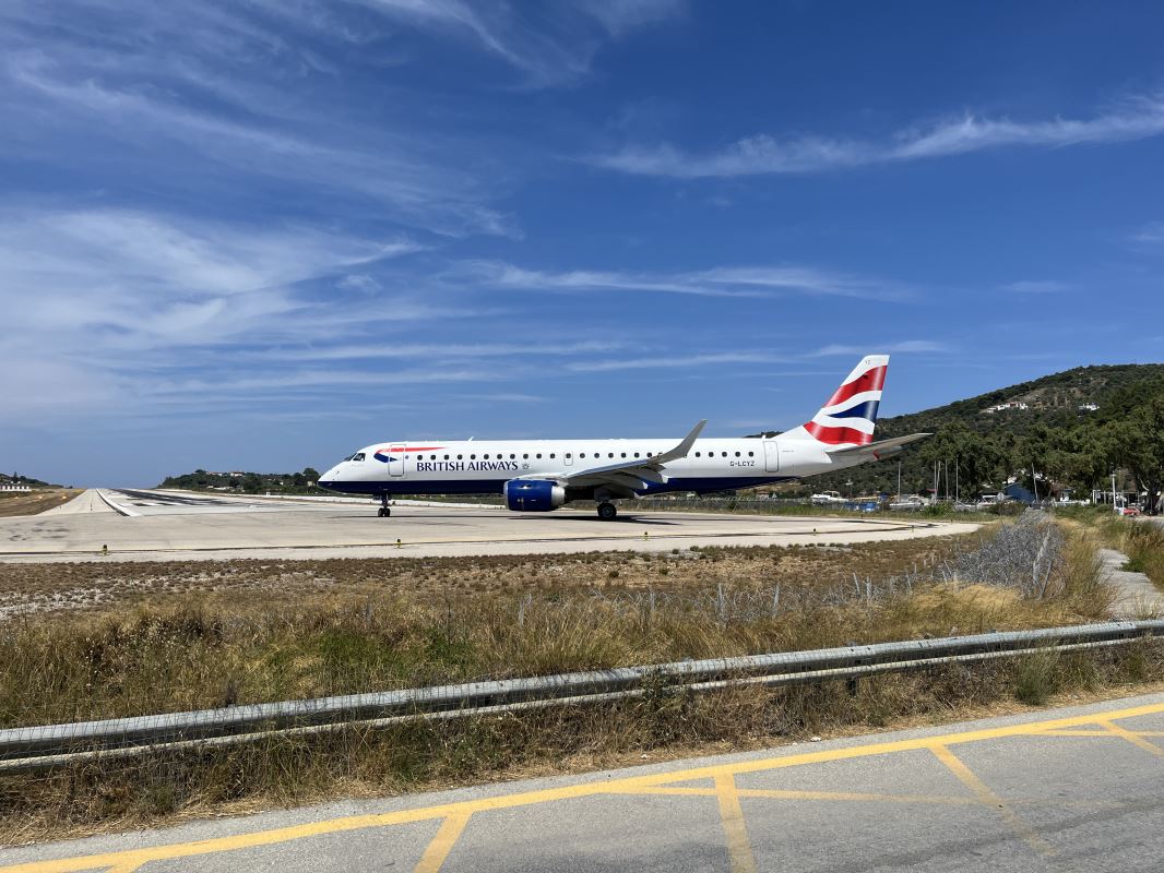 a plane on the runway