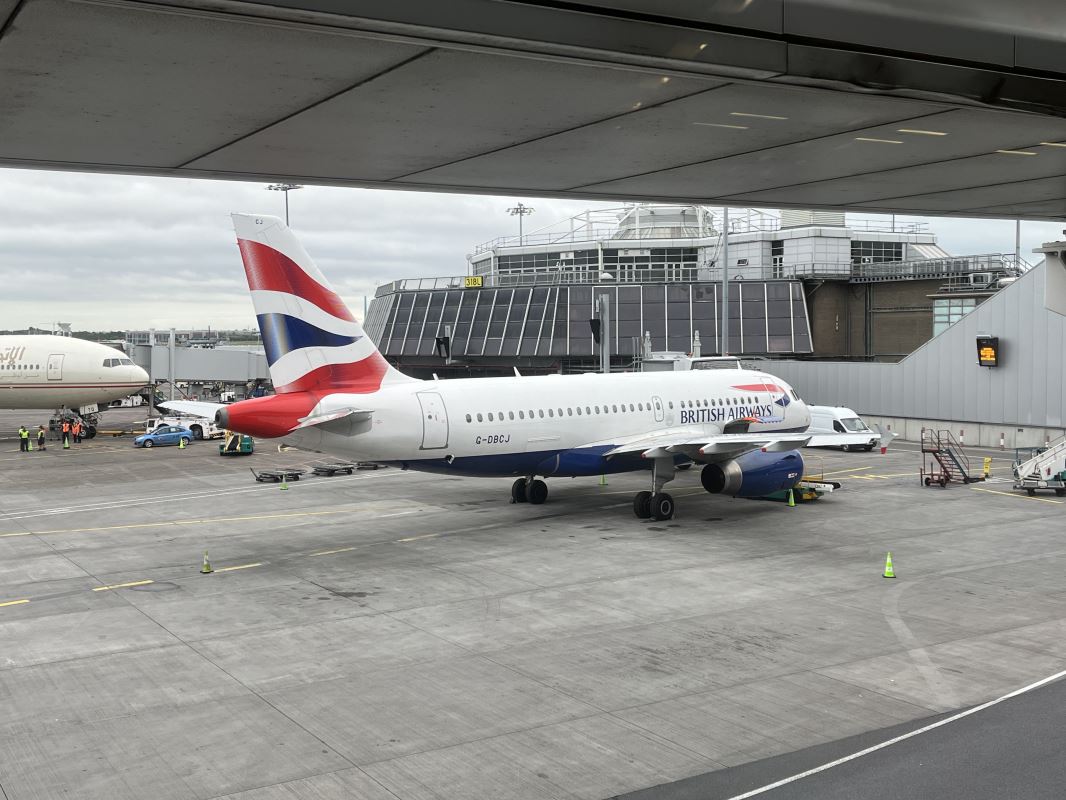 a plane parked at an airport