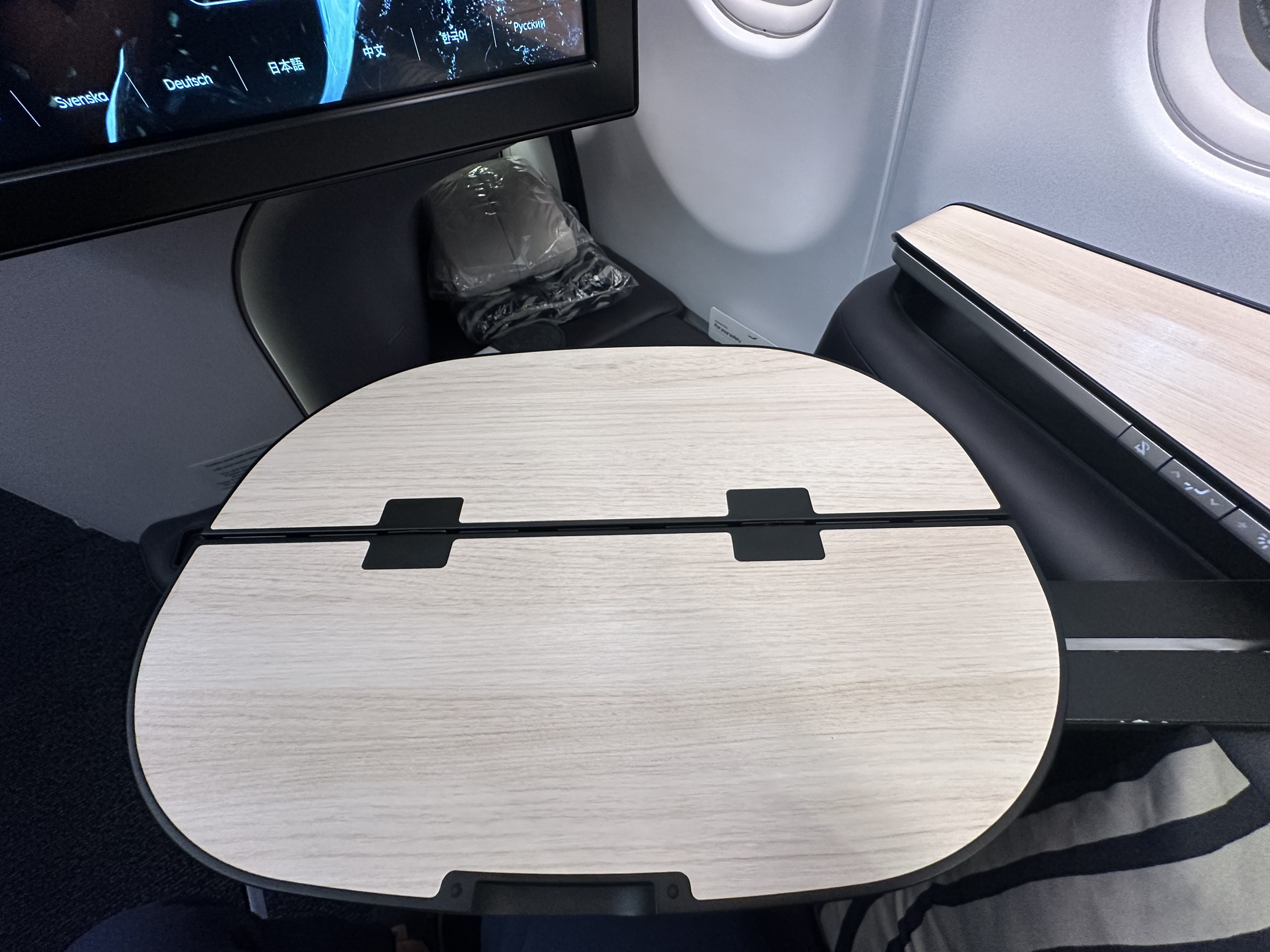 a table in an airplane