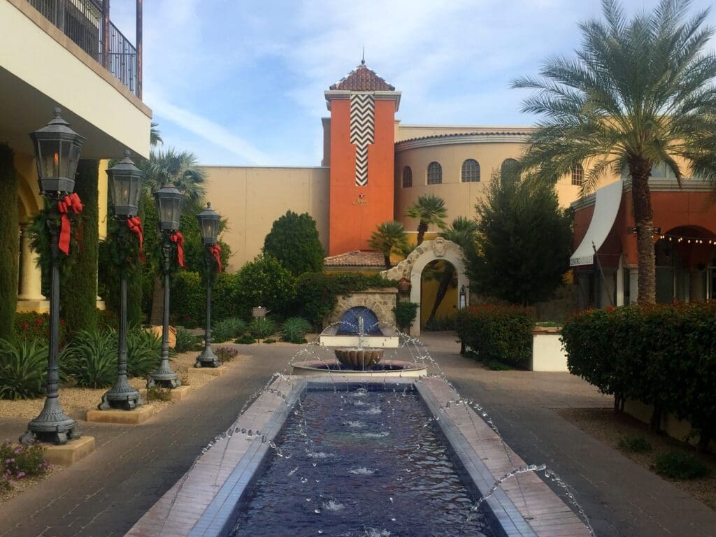 a fountain in a courtyard