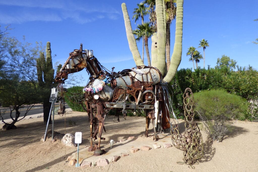 a horse made of scrap metal