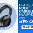 An image of noise canceling headphones accompanied by text that reads, Beats, Bose Noise Canceling Headphones up to 51% off.