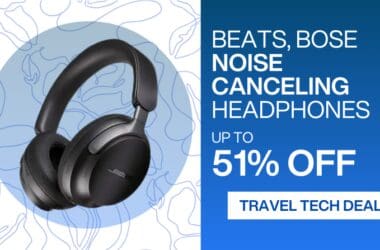 An image of noise canceling headphones accompanied by text that reads, Beats, Bose Noise Canceling Headphones up to 51% off.