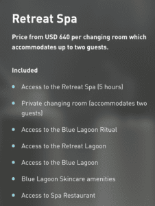 list of retreat spa inclusions